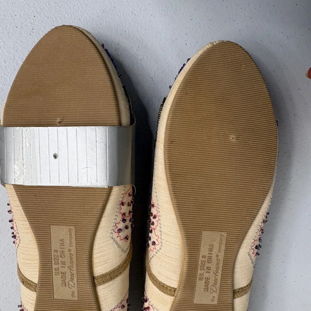 Dearfoams Studio Slippers Embellished Beaded Boho Flats Cream‎ Purple Size 8